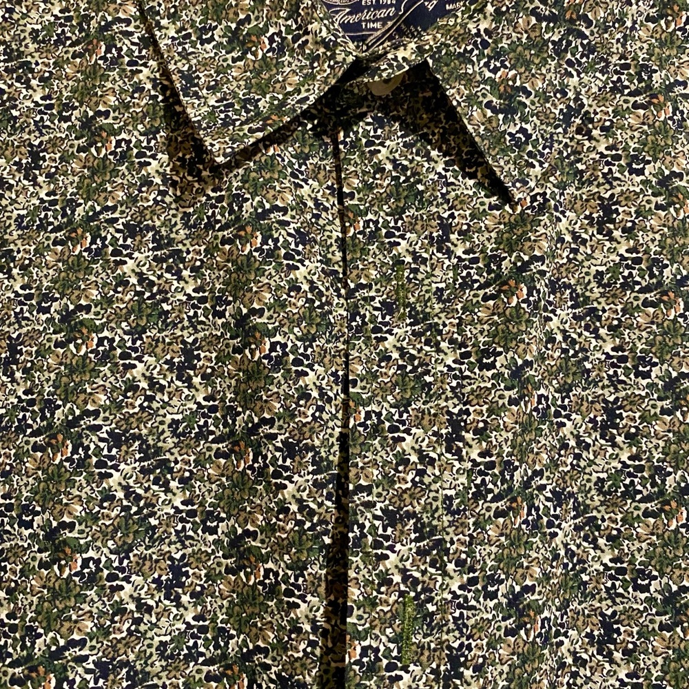 American Rag Men's Floral Button Down Shirt - Green and Black - Picture 2 of 6